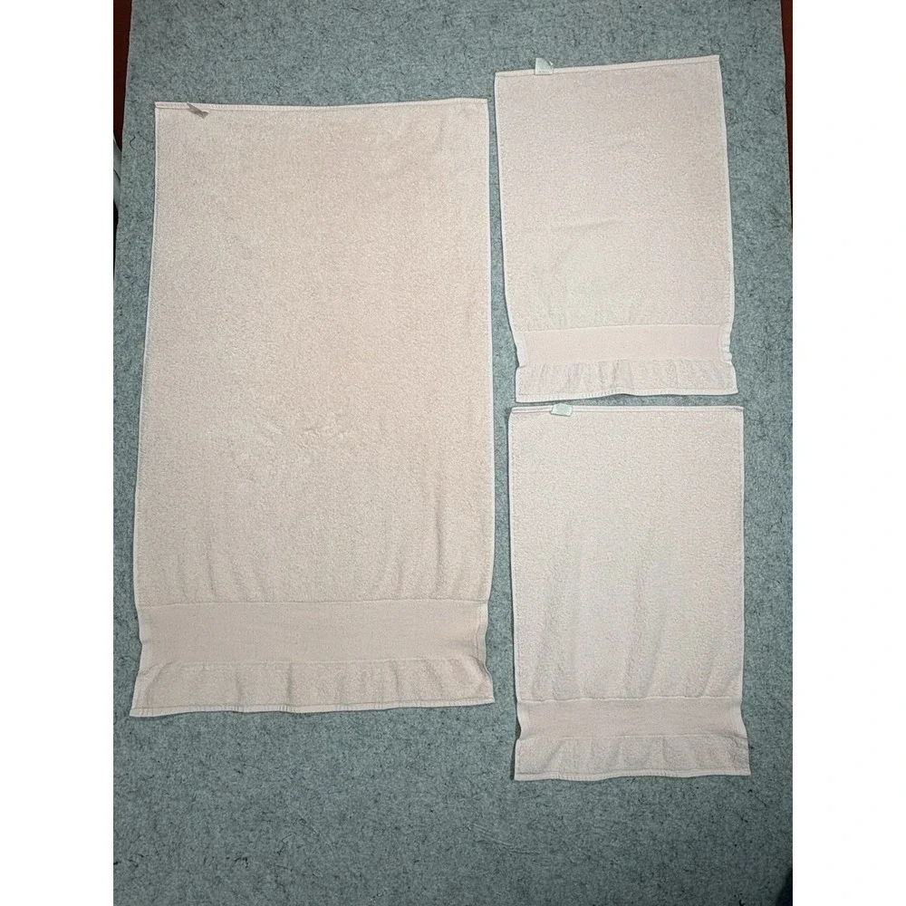 Vintage BIBB Pink Floral Ribbon Bath Towel Set USA Cottagecore Shabby Chic
